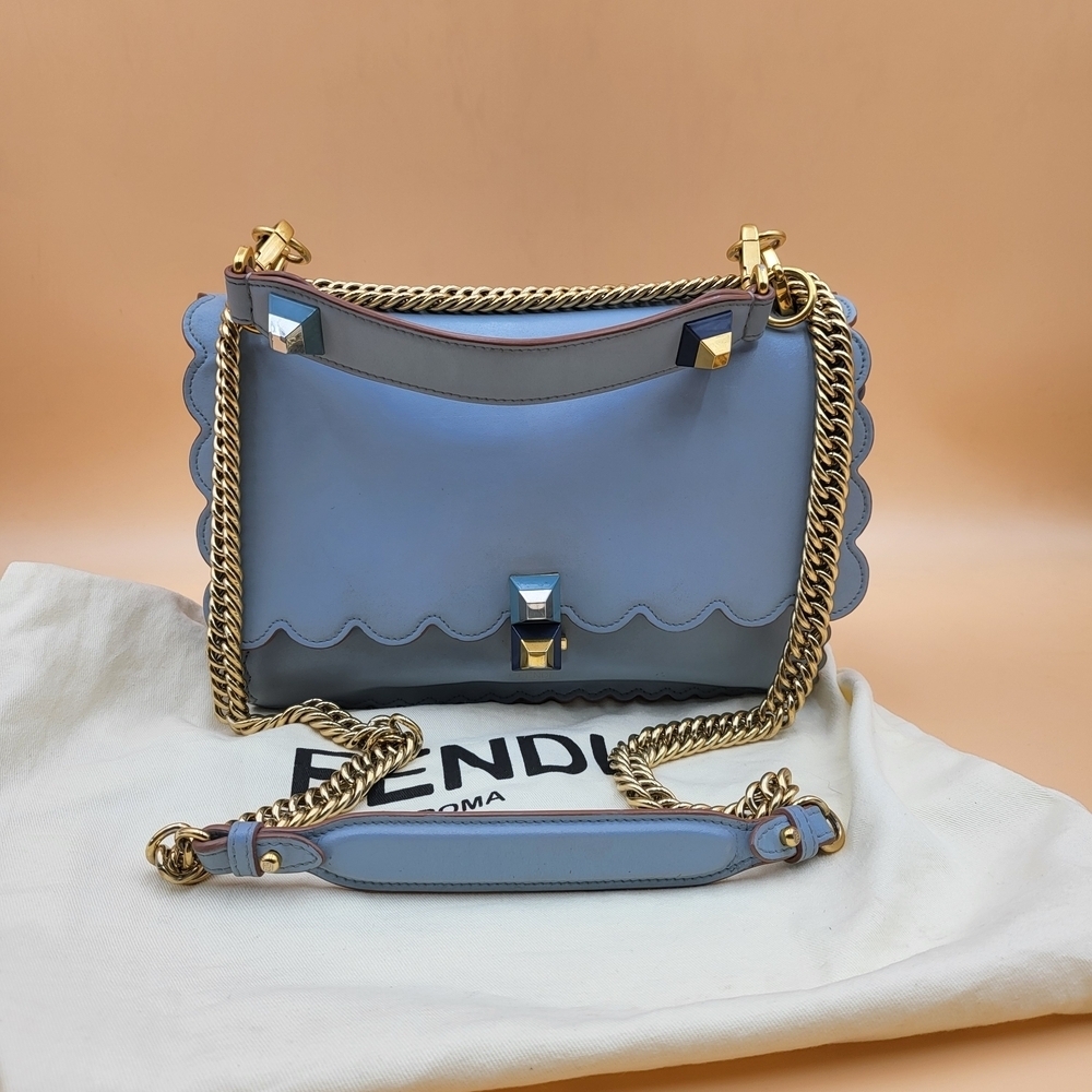 FENDI Vitello Liberty Scalloped Studded Kan I ShoulderCrossbody, Authentic w/COA